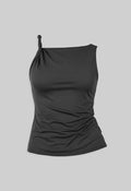 BLACK ONE SHOULDER TIE TOP