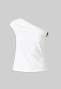 ASYMMETRIC RING SHOULDER WHITE TOP