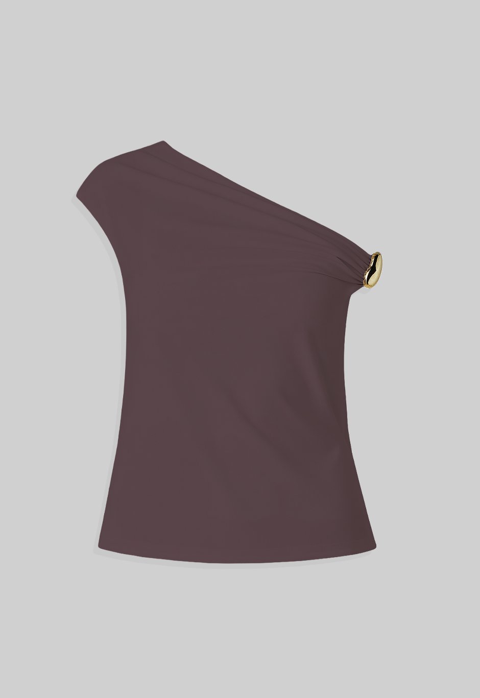 ONE SHOULDER RING DETAIL TOP BROWN