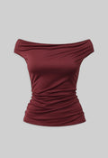 OFF SHOULDER RUCHED JERSEY TOP