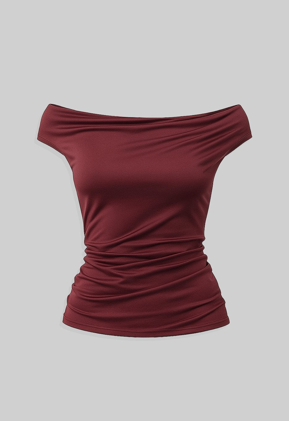 OFF SHOULDER RUCHED JERSEY TOP