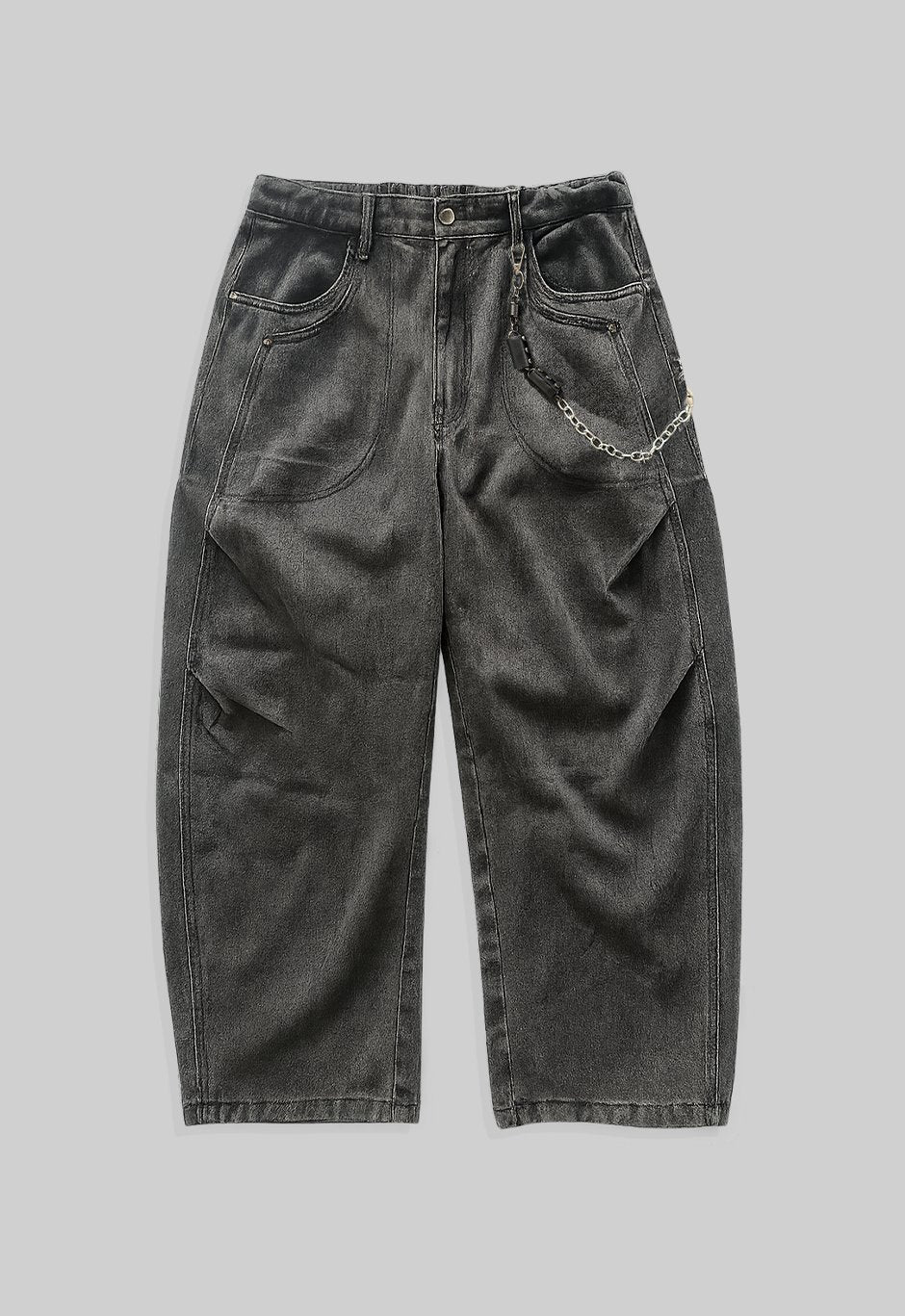 RAW GREY HEAVY-WASH CHAIN DENIM