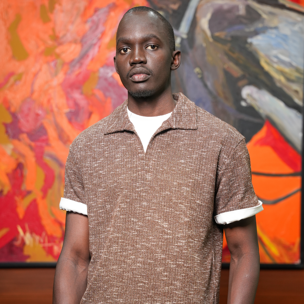 JACQUARD WEAVE BROWN POLO