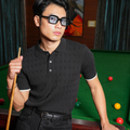 BLACK RIBBED KNIT POLO
