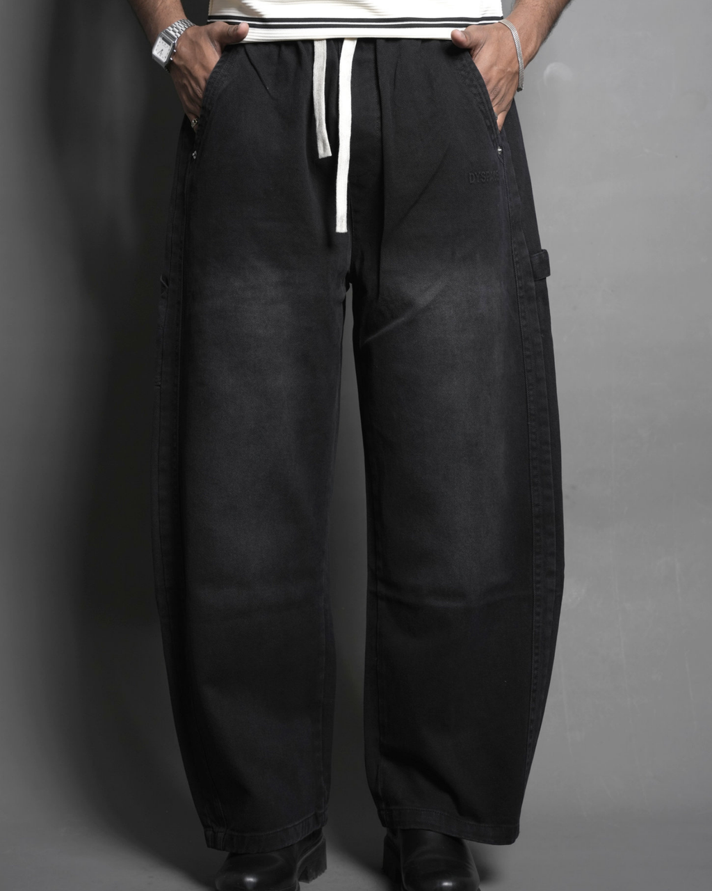 Carbon-Wash Baggy Pull-On Jeans