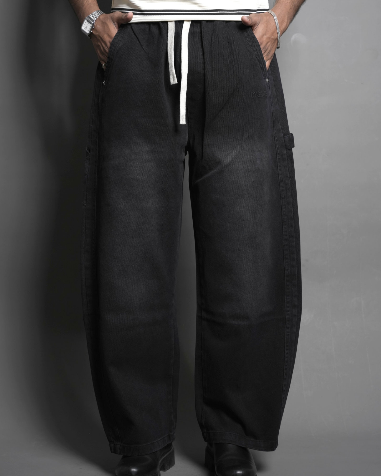 Carbon-Wash Baggy Pull-On Jeans