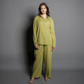 OLIVE GREEN SILKIN CO-ORD SET