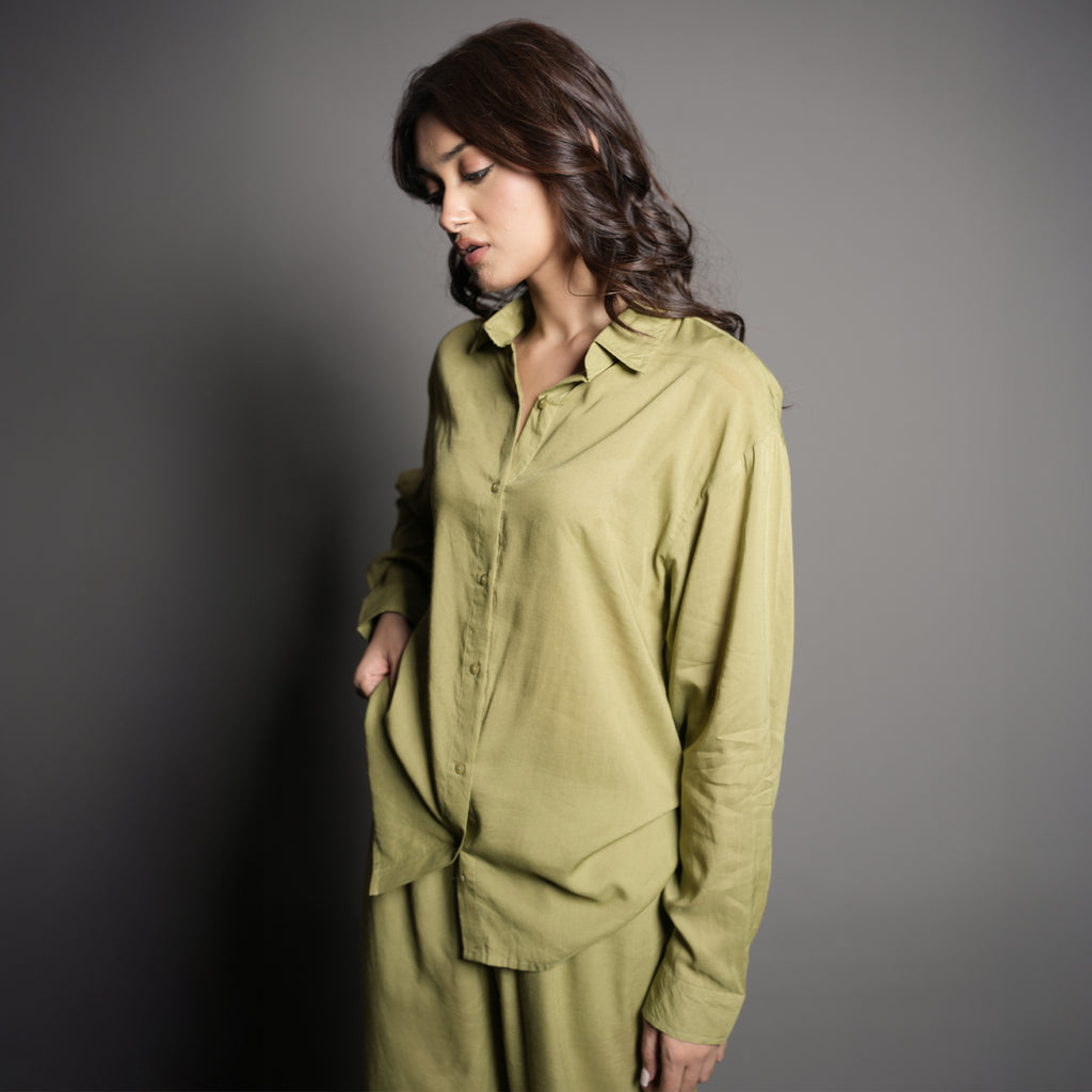 OLIVE GREEN SILKIN CO-ORD SET