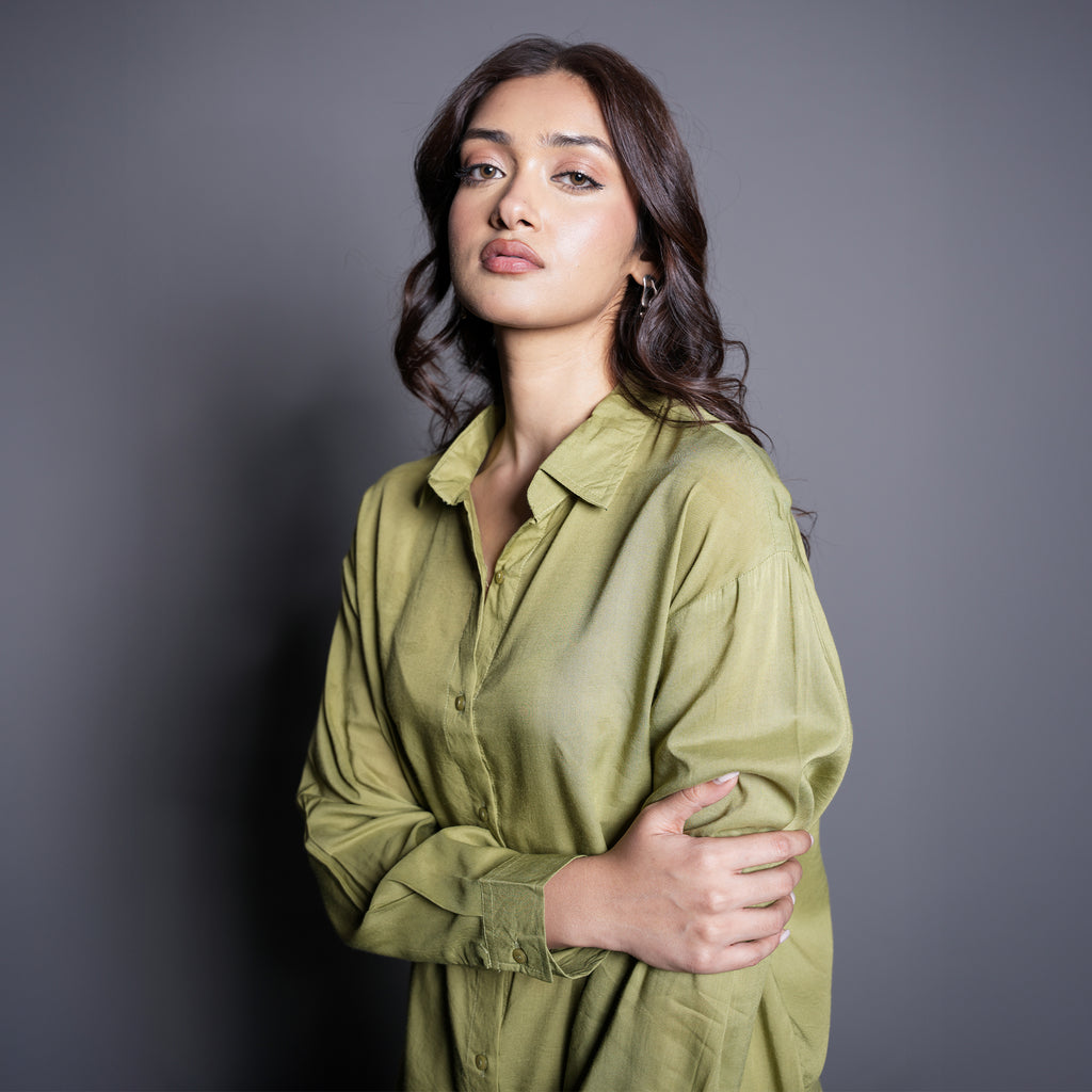 OLIVE GREEN SILKIN CO-ORD SET