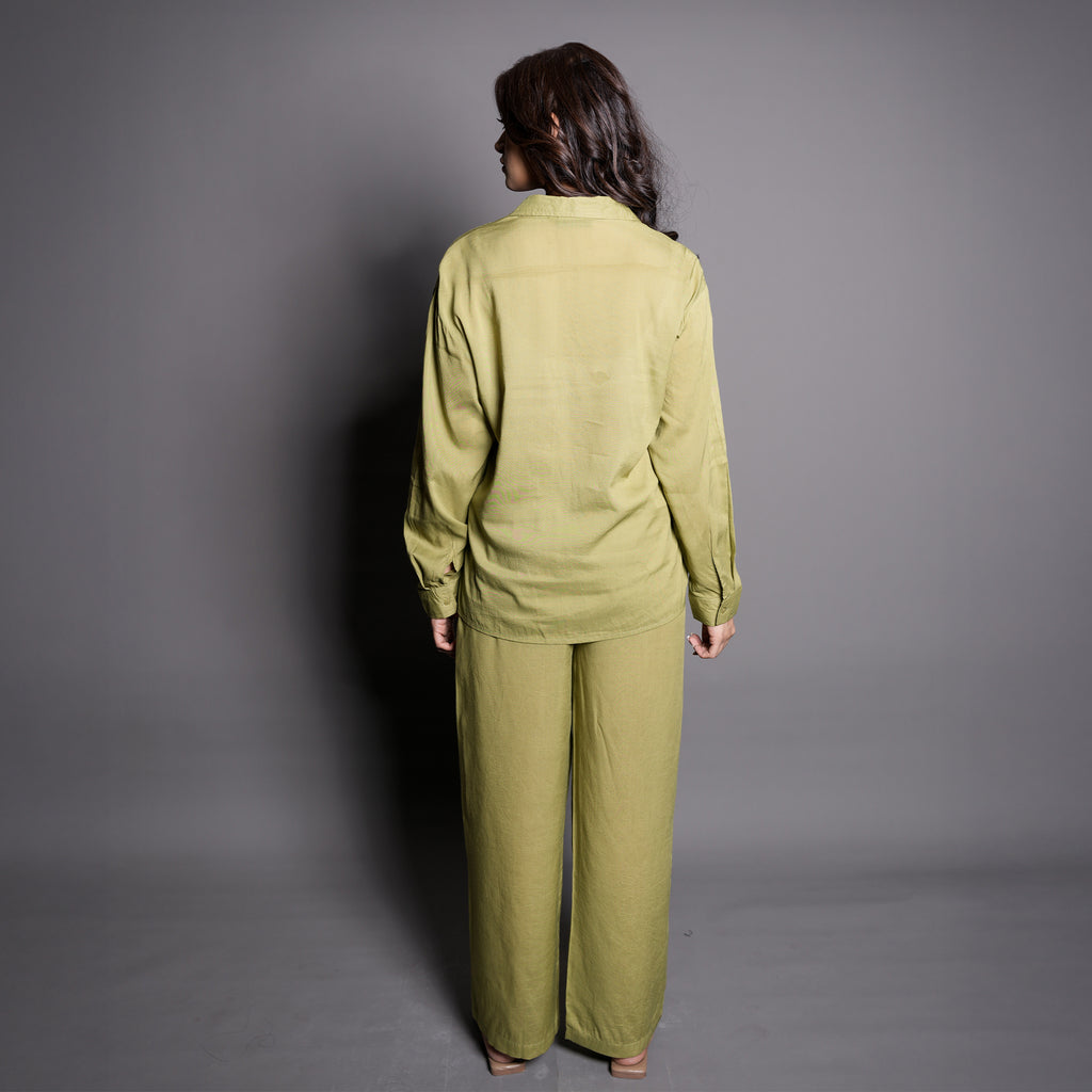 OLIVE GREEN SILKIN CO-ORD SET