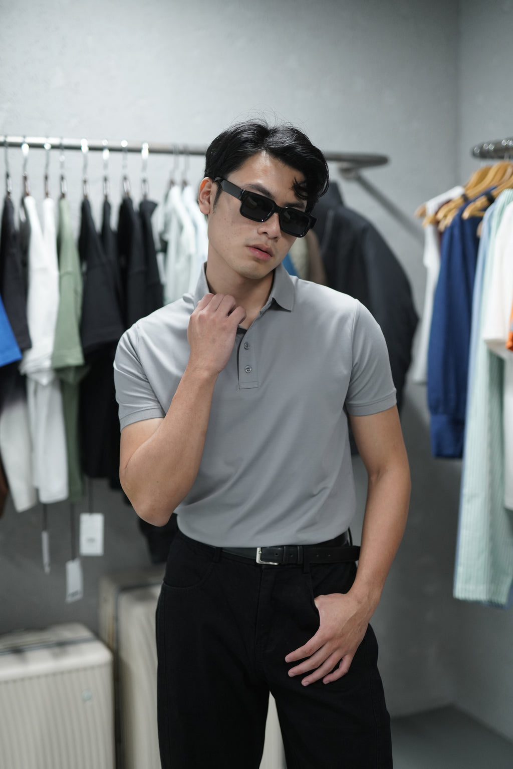 MEN'S GREY GOLF POLO T-SHIRT