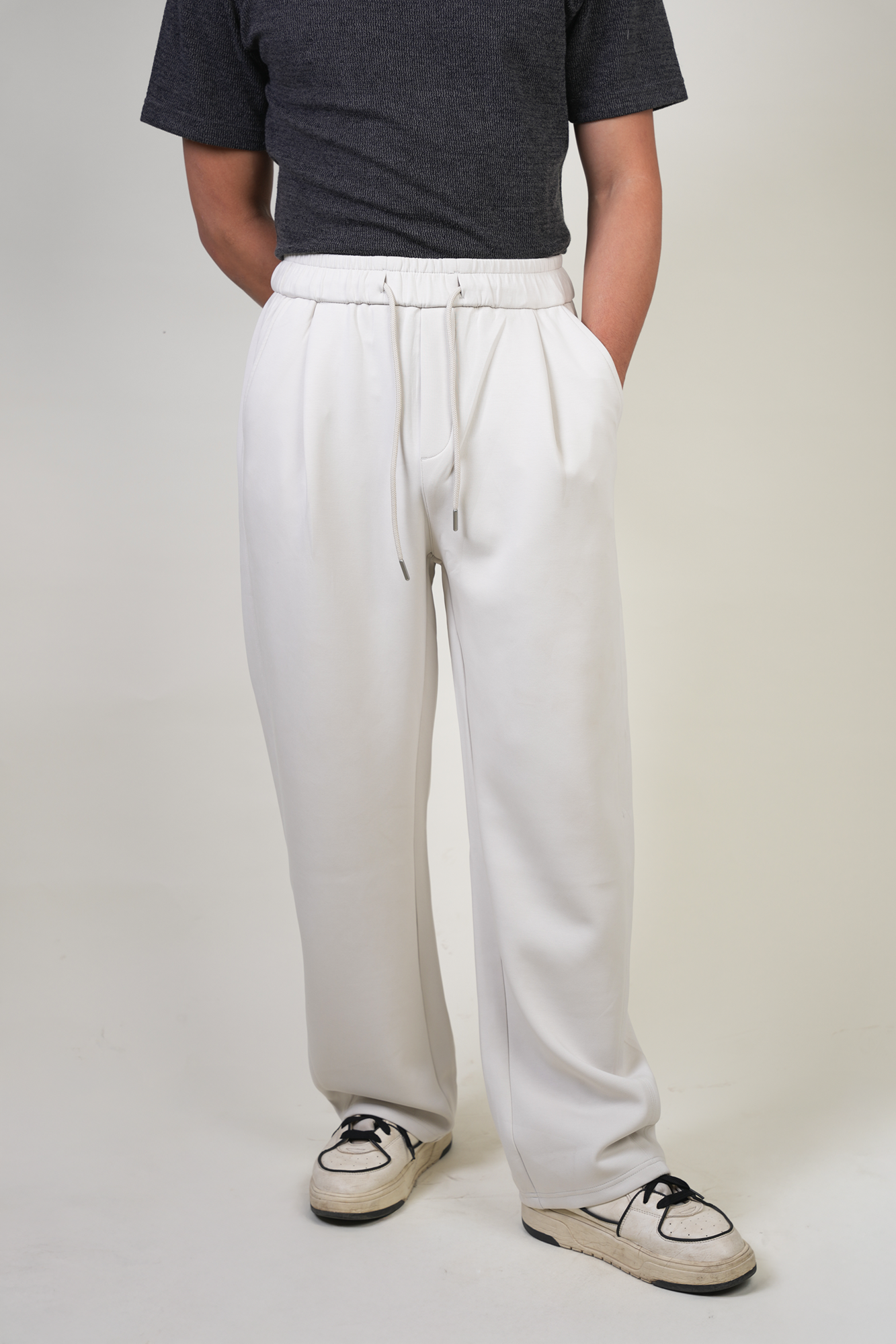 CREAM RELAXED FIT DRAWSTRING PANTS