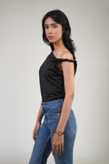 BLACK ONE SHOULDER TIE TOP
